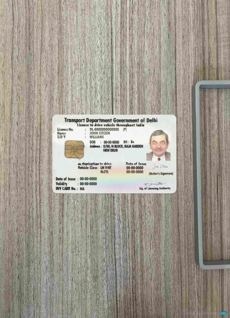 Download India (Delhi) driving license photolook FRONT Photoshop template
